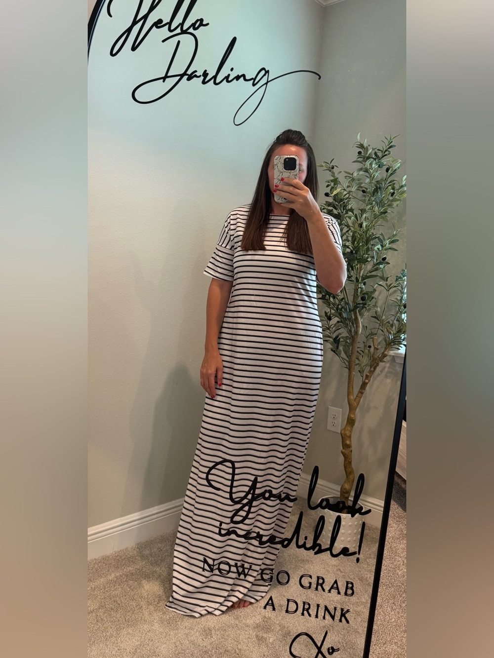 Striped Maxi T-Shirt Dress - White & Black